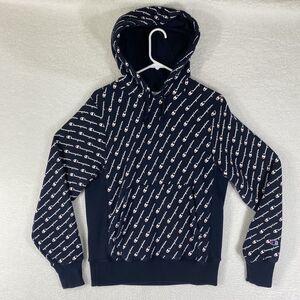 Champion Hoodie Mens Sz Small Blue Sweatshirt Reverse Weave AOP Script‎ Logo